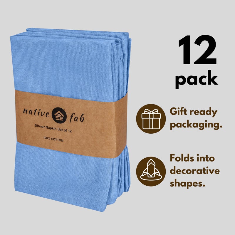 Native Fab Cloth Dinner Napkins, Set of 12, 17"x17", Soft, Absorbent, 100% Cotton, Restaurant Hotel Quality - Cocktail Napkins, Wedding, Dinner Napkins - Everyday Use, Easy Care Washable - Sky Blue - Image 4